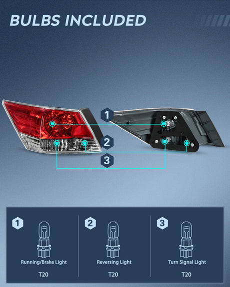Nilight Taillight Assembly Compatible with 2008 2009 2010 2011 2012 Honda Accord Tail Lights Rear Lamp Replacement OE Style Driver Side w/Bulbs