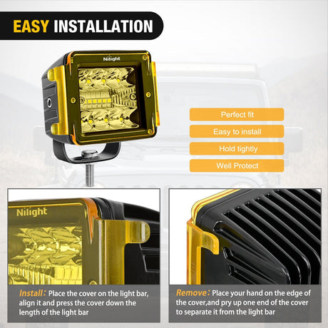 Nilight 2Pcs 3 inch Amber Cube Light Pod Cover
