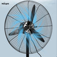 Industrial electric oscillating fans for automatic cleaning of ceilings, light fixtures, ducts and other overhead structures exposed to fibrous airborne contaminants