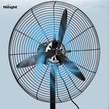 Industrial electric oscillating fans for automatic cleaning of ceilings, light fixtures, ducts and other overhead structures exposed to fibrous airborne contaminants