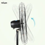 Industrial electric oscillating fans for automatic cleaning of ceilings, light fixtures, ducts and other overhead structures exposed to fibrous airborne contaminants
