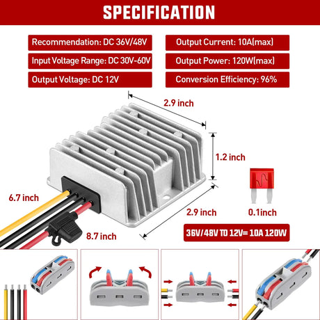 36V/48V to 12V 10A 120W Voltage Converter Nilight