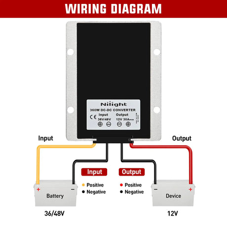 36V/48V to 12V 30A 360W Voltage Converter Nilight
