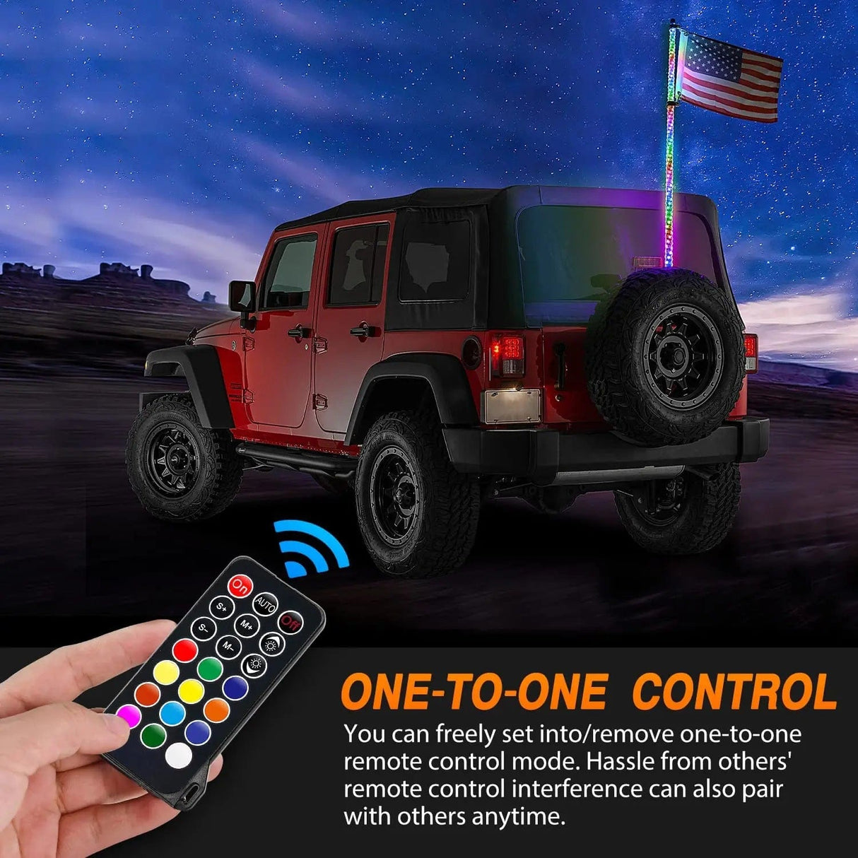 3FT Spiral Antenna Led Whip Light RF Remote Control | 8.6FT Wire 5Pin Switch Nilight