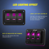 3Gang 5Pin ON/Off Rocker Switch Panel Purple Nilight