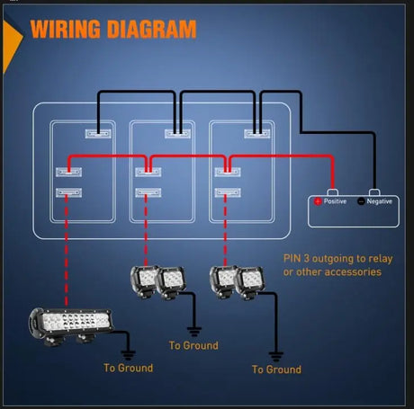 3Gang Aluminum 3Pin ON/Off Blue Led Rocker Switch Panel Nilight