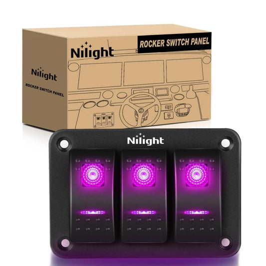 3Gang 5Pin ON/Off Rocker Switch Panel Purple Nilight