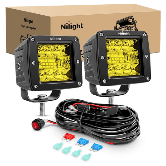 3" 42W Amber Cube Spot/Flood LED Pods (Pair) | 12FT Wire 3Pin Switch Nilight