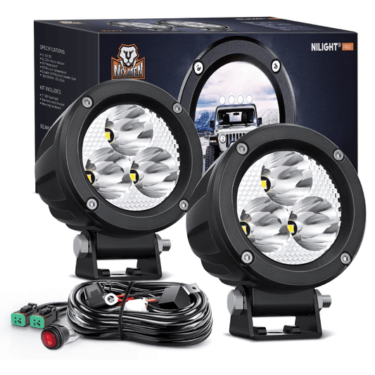 Motor Vehicle Lighting Nilight 3Inch Round Motorcycle Led Light Pods 2PCS Spot Led Fog Light 1550LM Built-in EMC Offroad Driving Auxiliary Ditch Light for Motorbike SUV ATV Truck Boat Tractor Forklift, 5 Years Warranty