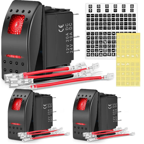 3Pcs 5Pin SPST On/Off Rocker Switch Red Nilight