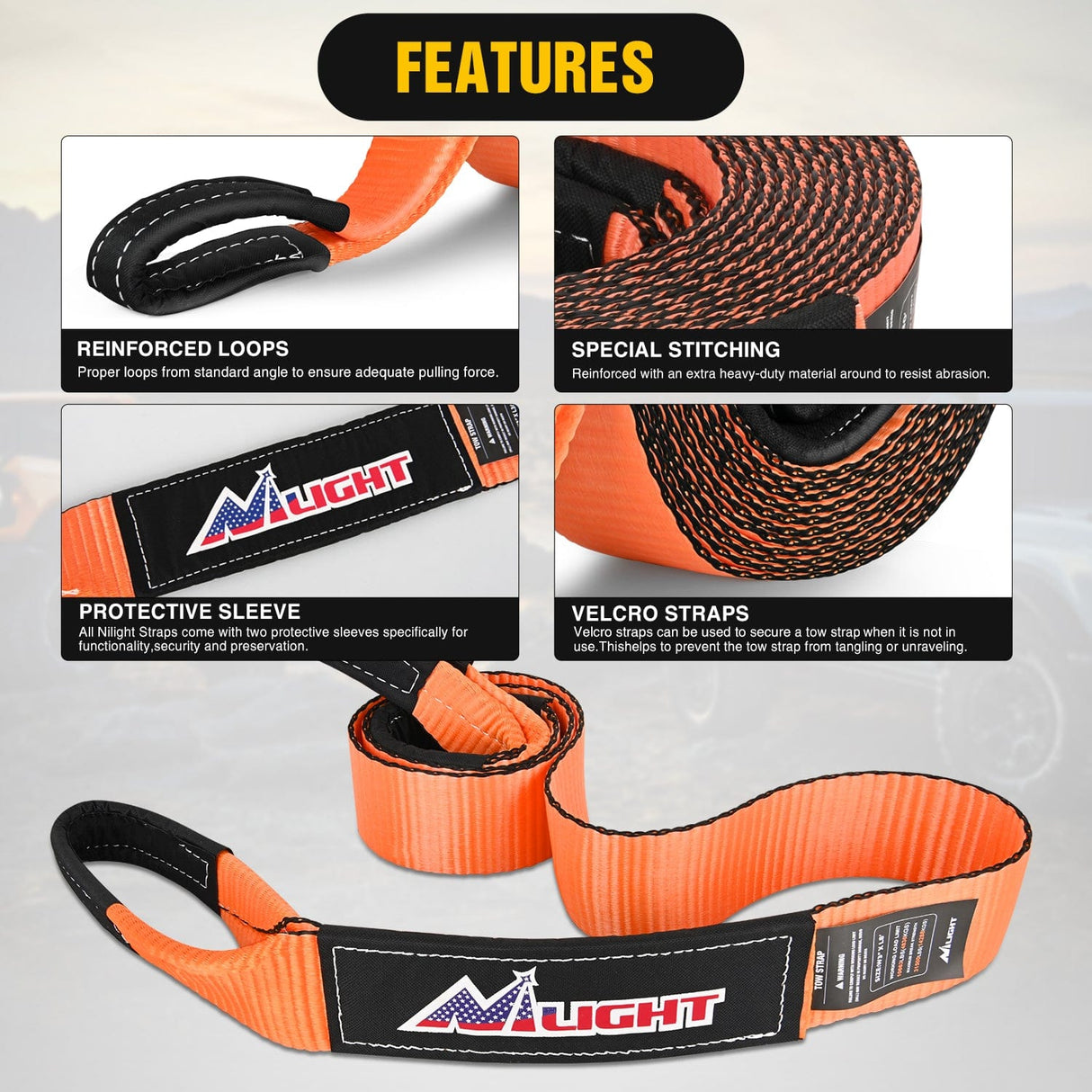 3 x 8 Inch Tow Strap with Winch Snatch Block Pulley and D-Ring Shackles Nilight