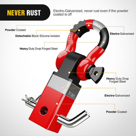 Nilight Shackle Hitch Receiver 2Inch 45000 LBs Breaking Strength 3/4inch D Ring w/Trailer Pin Heavy Duty Solid Recovery Towing Kit for Trucks Jeeps Off-Road