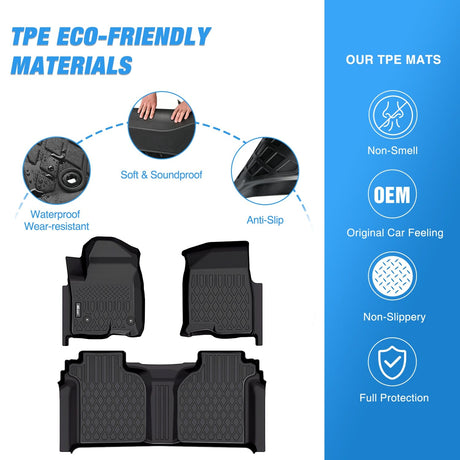 Floor Mat 2019 2020 2021 2022 2023 2024 2025 Chevy Silverado 1500 / GMC Sierra 1500 / 2020 2021 2022 2023 2024 2025 Chevrolet Silverado / GMC Sierra 2500HD 3500HD Crew Cab TPE Floor Mats