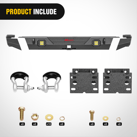 Rear Bumper 1984 1985 1986 1987 1988 1989 1990 1991 1992 1993 1994 1995 1996 1997 1998 1999 2000 2001 Jeep Cherokee XJ Rear Bumper 2inch Hitch Receiver Upgraded 18W LED Light Pods Offroad Textured Black