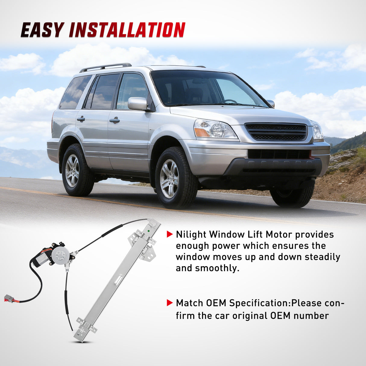 Window Regulator Power Window Regulator with Motor Assembly Replacement for Honda Pilot 2003 2004 2005 2006 2007 2008, Front Driver Side, 748-129