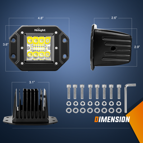 Nilight 2PCS 42W LED Flush Mount Light Pods Upgraded Spot Flood Combo Beam 12V 5Pin Rocker Switch Wiring Harness Kit-2 Leads, 2 Years Warranty (ZH044)