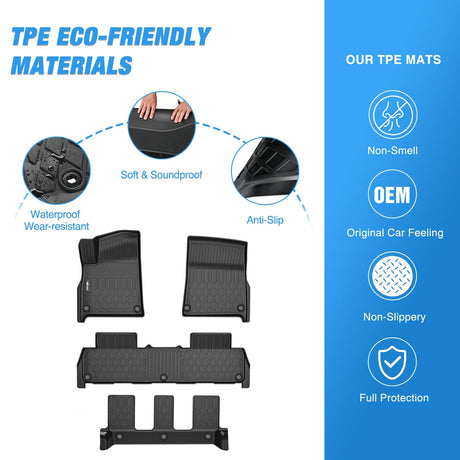 Floor Mat Floor Mats for Rivian R1S 2022 2023 2024 2025 (7 Seats Only) All Weather Custom Fit Heavy Duty Floor Liners