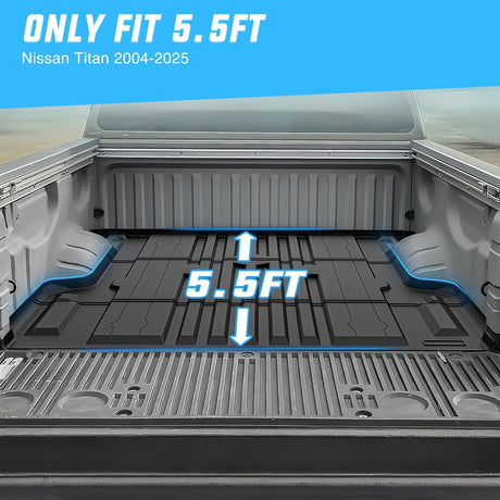 Nilight Truck Bed Mat 5.5 FT for 2004-2025 Nissan Titan, TPE Heavy-Duty Pick-up Bed Liner Accessories, Anti-Slip Texture, All Weather Protection