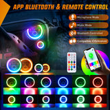 Headlight Assembly 7 Inch RGB LED Headlight and 4 Inchs Fog Light w/Turn Signal APP Remote Control Round Headlights Compatible with 2007 2008 2009 2010 2011 2012 2013 2014 2015 2016 2017 2018 Wrangler JK JKU