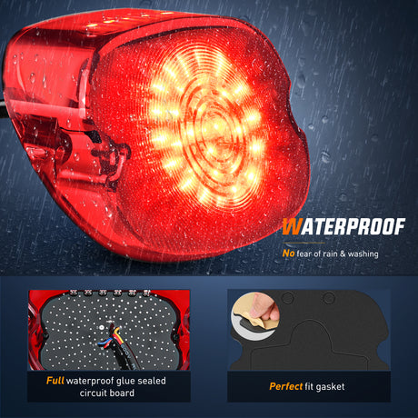 Nilight LED Tail Light Motorcycle Brake Turn Signal Driving License Plate Rear Lights Red Housing Plug and Play Compatible with Harley Davidson Dyna Sportster 883 1200 Road King Glide