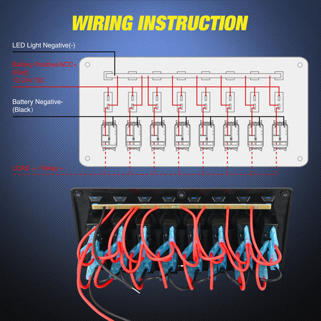 Nilight 8 Gang Rocker Switch Panel Waterproof Pre-Wired Marine with Resettable Circuit Breaker LED Backlight 5A 10A 15A Breakers 12V 24V ON Off 3 PIN Toggle Switches for Car Truck Boat RV