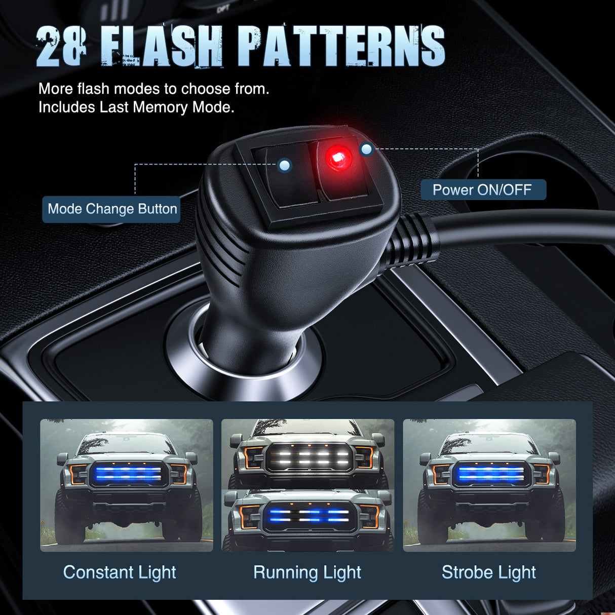 Nilight 2PCS 24 inch Truck Grille Strobe Lights Strip 384 LED Emergency Light Blue White Flexible Side Flashing Warning Caution Safety Waterproof Lighting Kit for Trucks Tow Plow Construction Vehicles
