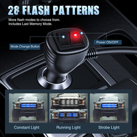 Nilight 2PCS 24 inch Truck Grille Strobe Lights Strip 384 LED Emergency Light Blue White Flexible Side Flashing Warning Caution Safety Waterproof Lighting Kit for Trucks Tow Plow Construction Vehicles
