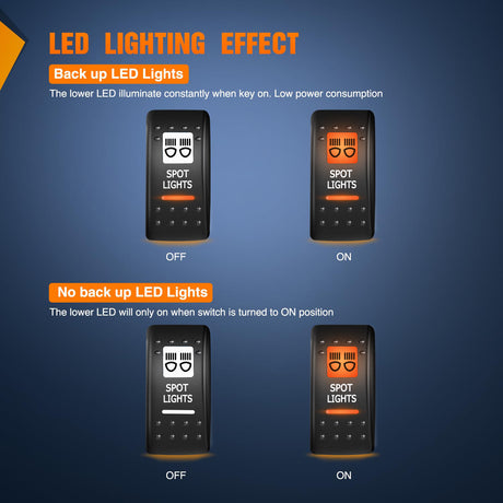 Nilight UTV Spot Lights Rocker Switch On Off 5 PIN SPST LED Light Bar Switches with Orange Backlit 12V 24V Toggle with Jumper Wires Set for ATVs UTVs Cars Trucks RVs