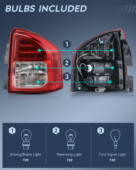 Nilight Taillight Assembly Compatible with 2011 2012 2013 Jeep Compass Tail Light OE Style Rear Lamp Replacement Passenger Side w/Bulbs