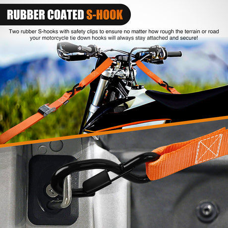 Nilight Motorcycle Tie Down Straps 1.5Inch×8Inch Heavy Duty Cambuckle with Soft Loops Safety S-Hooks 3084Lbs Break Strength for Securing Dirtbikes ATV UTV