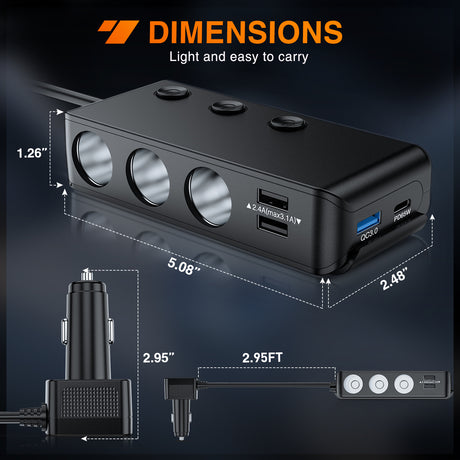 Nilight 9 in 1 Cigarette Lighter Adapter Splitter 3 Sockets PD 65W and QC3.0 18W Ports with Independent Switches LED Voltage Display for 12V 24V Cars SUV Van Truck Jeep Camper