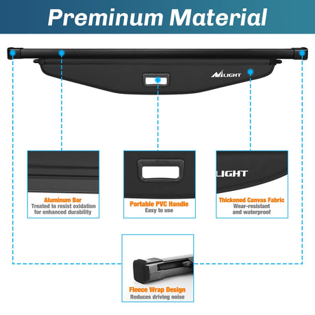 Nilight 2018- 2024 Chevy Equinox GMC Terrain Retractable Trunk Cargo Cover With Trunk Storage Net