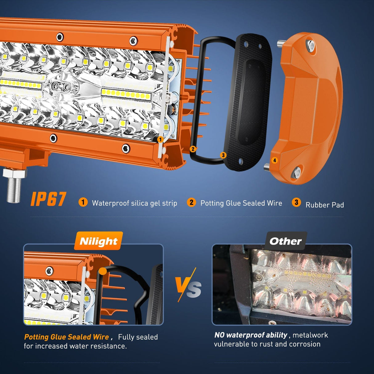 Nilight 2pc 6.5 Inch 120W Spot Flood Combo Orange Case Led Light Bar