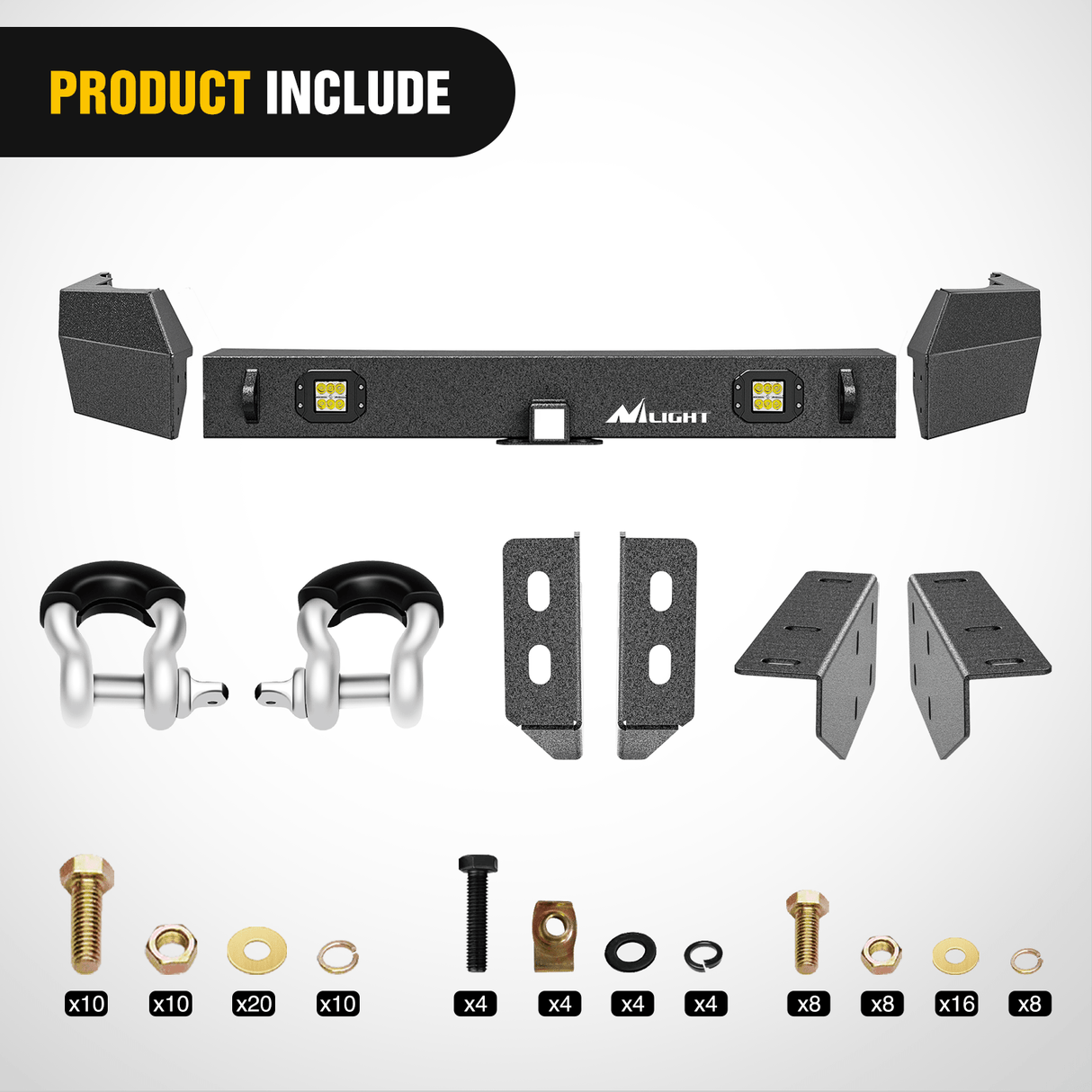 Rear Bumper 1999 2000 2001 2002 2003 2004 Jeep Grand Cherokee WJ Rear Bumper 2inch Hitch Receiver 18W LED Light Pods D-rings Textured Black Solid Steel