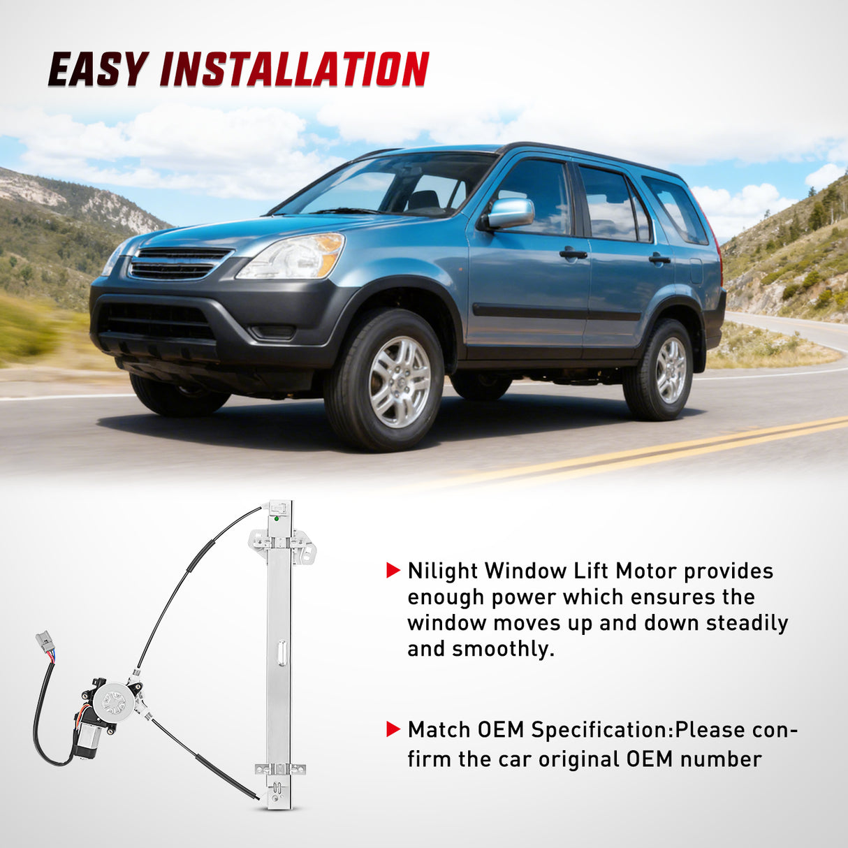 Power Window Regulator with Motor Assembly Replacement for Honda CR-V 2002 2003 2004 2005 2006, Front Driver Side, 741-302