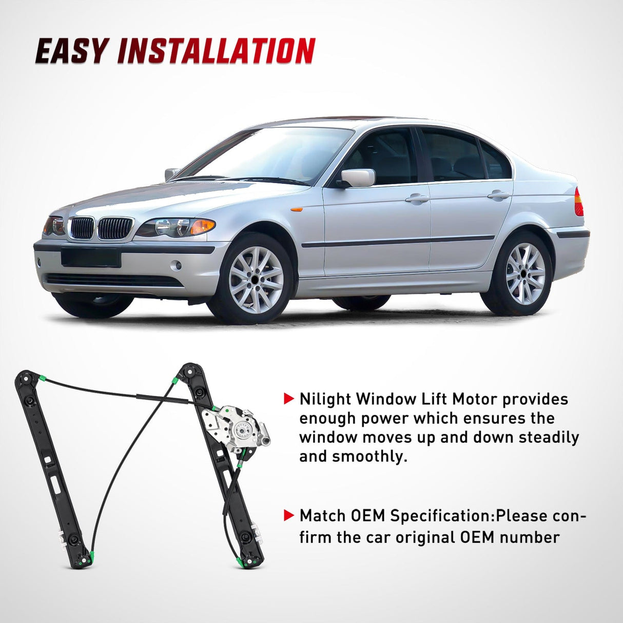 Nilight 740-484 Front Driver Side Power Window Regulator,Compatible with BMW E46 323i 325i 325xi 328i 330i 330xi 1999 2000 2001 2002 2003 2004 2005