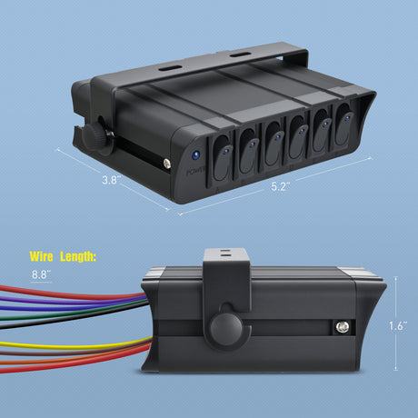 Rocker Switch 6 Gang Rocker Switch Box Waterproof SPST Toggle Panel Blue LED 12V 24V 20A 60Amp Max for Automotive Cars Vehicles Boats RVs Campers SUVs