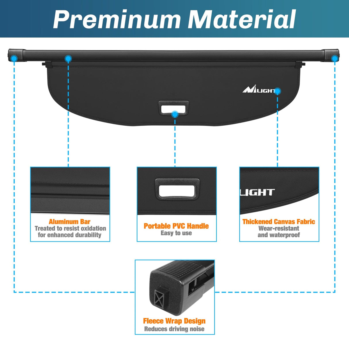 Nilight 2019-2023 Jeep Cherokee Accessories Retractable Trunk Cargo Cover With Trunk Storage Net