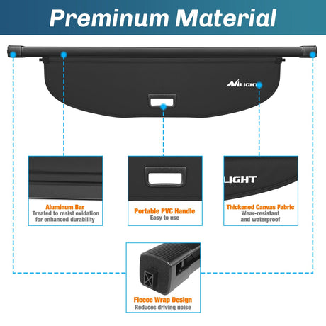 Nilight 2019-2023 Jeep Cherokee Accessories Retractable Trunk Cargo Cover With Trunk Storage Net
