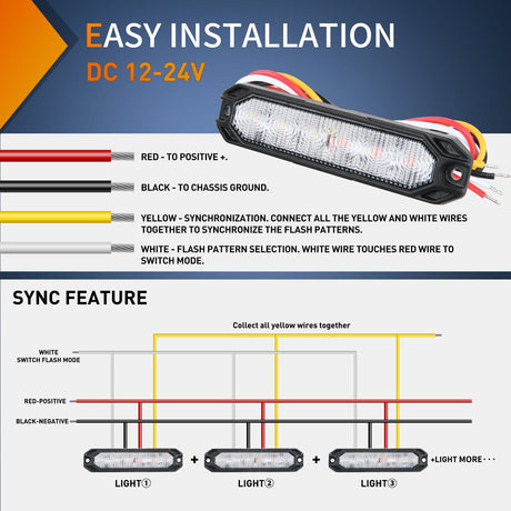 Nilight 4PCS 6 LED Red and White Emergency Warning Strobe Lights