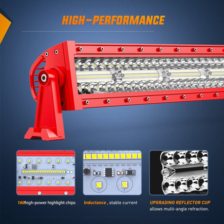 Nilight 22 Inch 480W 28800LM Triple Row Red Shell Spot Flood Led Light Bar | 16AWG Wire 5Pin Switch