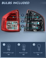 Nilight Taillight Assembly Compatible with 2011 2012 2013 Jeep Compass Tail Light OE Style Rear Lamp Replacement Driver Side w/Bulbs