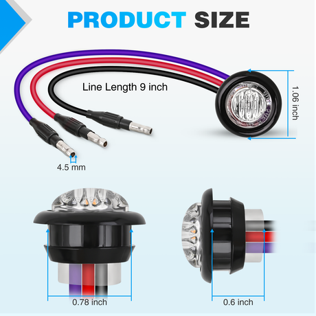 Nilight 3/4Inch Dual Color Marker Light 10PCS Red to Purple Brake Auxiliary Side Marker Clearance Indicator Bullet Lights 3 Plug IP68 Waterproof for Trailer Truck Pickup Camper RV ATV UTV Van Bus