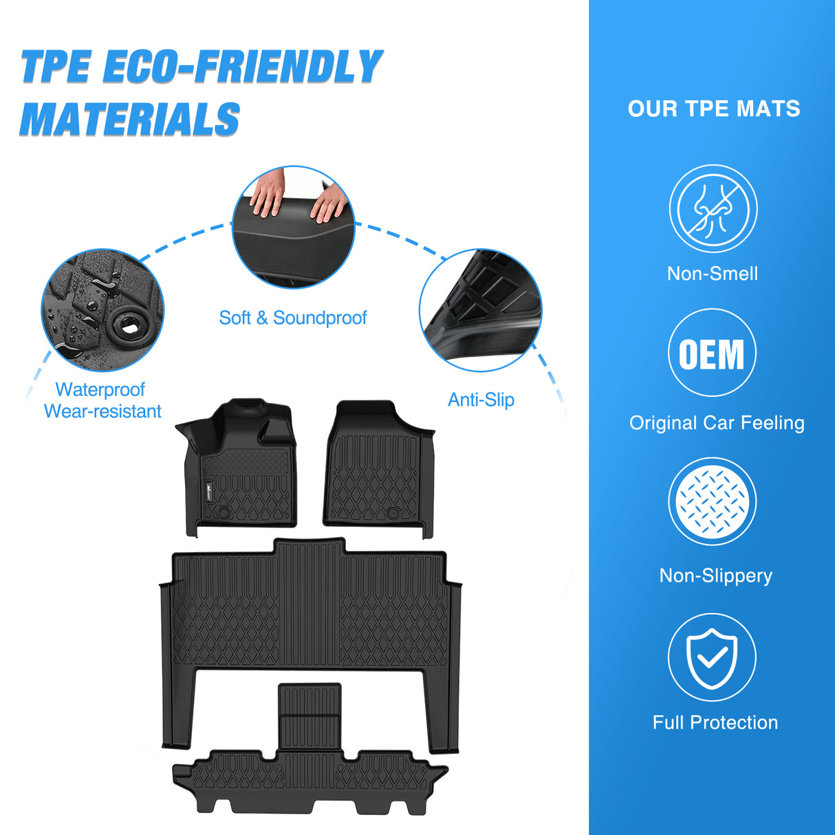 Floor Mats for Dodge Grand Caravan 7 Seats 2011-2021/2008-2016 Town & Country (Stow'n Go Only) All Weather Custom Fit Heavy Duty Floor Liners