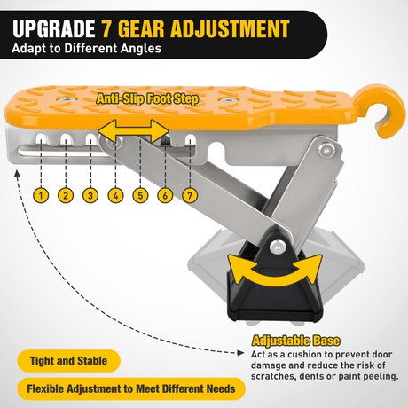Mounting Accessory Car Door Step Universal Aluminum Latch Step for Car Roof Access Portable Folding Car Door Latch Hook Step Multi-Adjustable Both Feet Stand Pedal Max Load 500 Lbs for Truck Suv Vehicles, Yellow