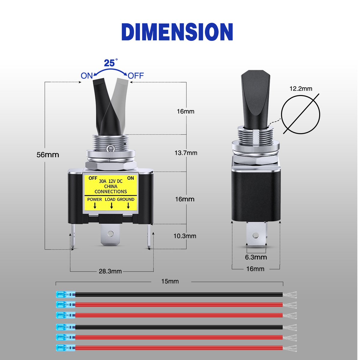 2PCS Yellow LED Toggle Switch 12V DC 30A 3 Pin On Off 2 Position Heavy Duty Rocker Switch with 14AWG Wire for Automotive Cars Trucks Boats Racing Cars Auto Boat