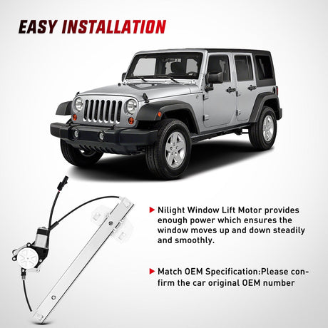 Nilight 748-912 Window Regulator and Motor Front Driver Side Compatible with Jeep Wrangler 2007-2017 Sport Utility,Wrangler JK 2018 Sport Utility 2010 2011 2012 2013 2014 2015 2016 2017