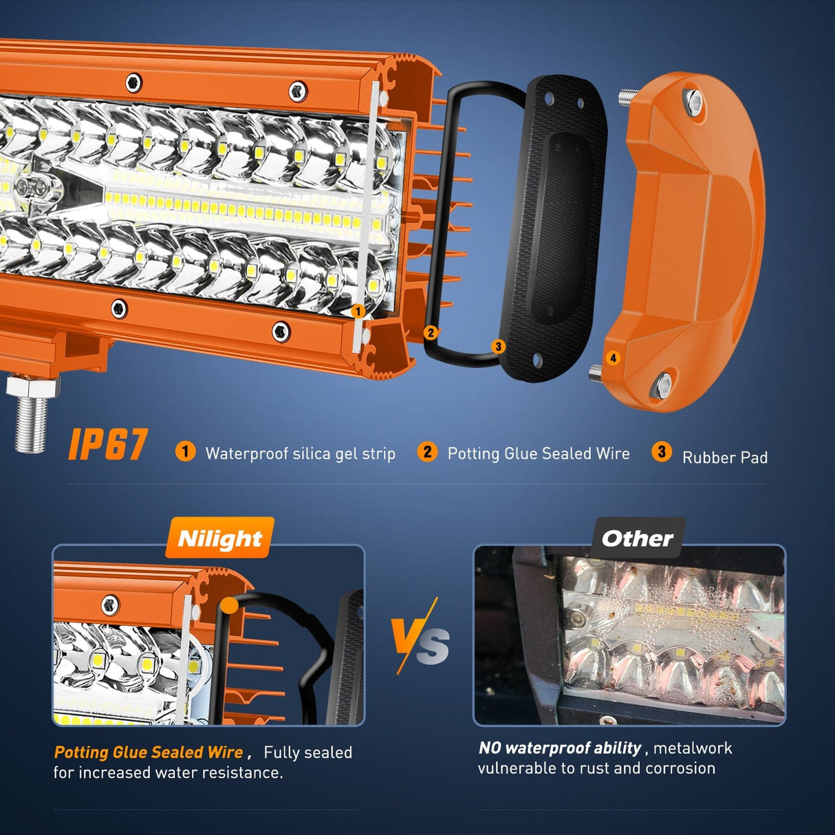 Nilight 12 Inch 300W Spot Flood Combo Orange Case Led Light Bar