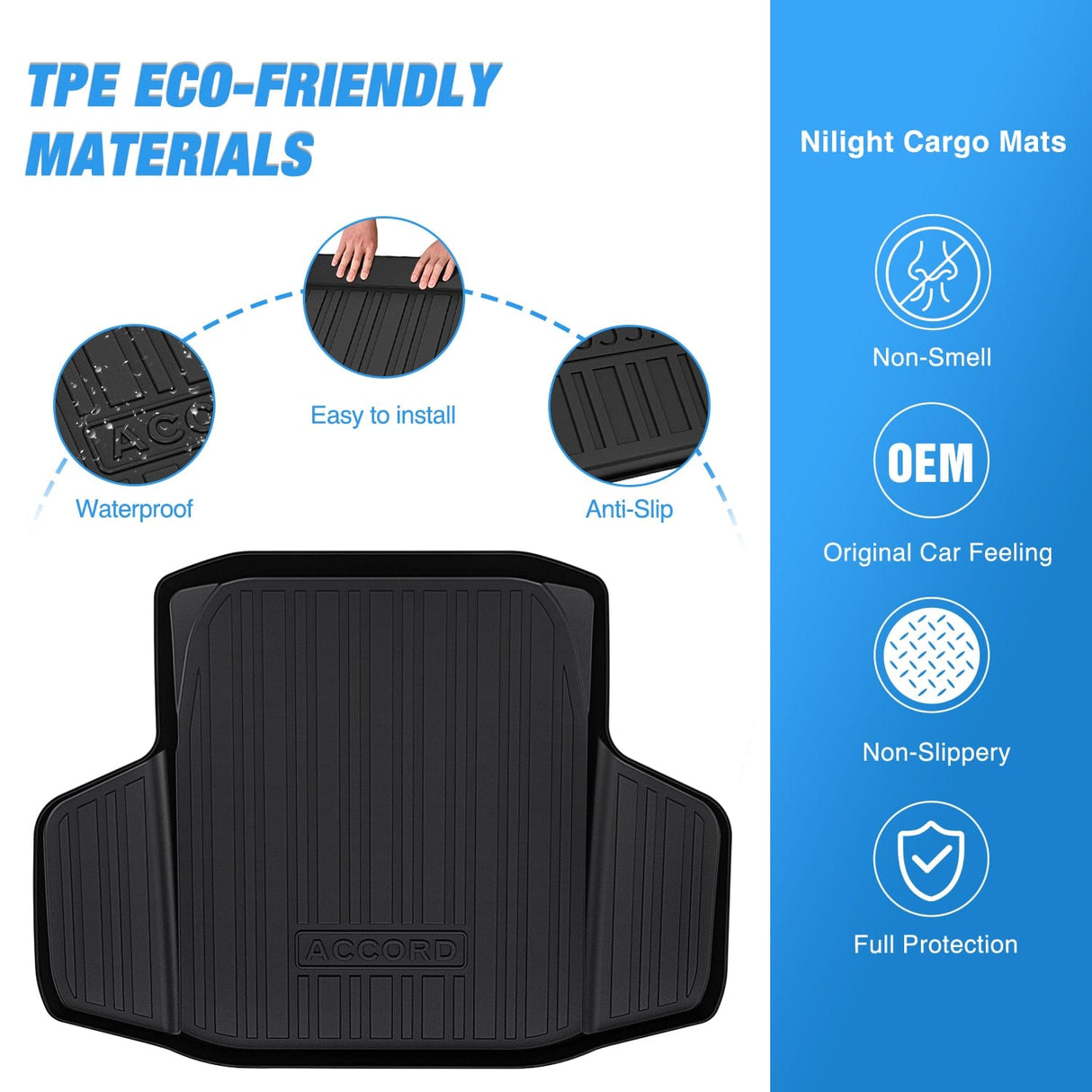Cargo Mats for Honda Accord Sedan (Include Hybrid) 2023 2024 Nilight
