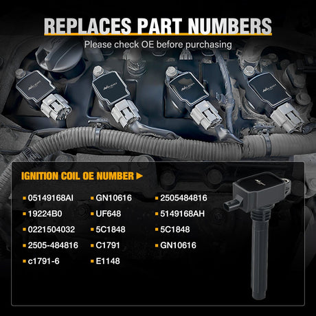 ignition coil pack 6pcs Ignition Coil Pack UF648 Fit for Jeep Dodge Chrysler 2011 2012 2013 2014 2015 2016 Grand Cherokee Wrangler Town&Country Avenge Challenger Charger Durango RAM1500 V6 3.6L